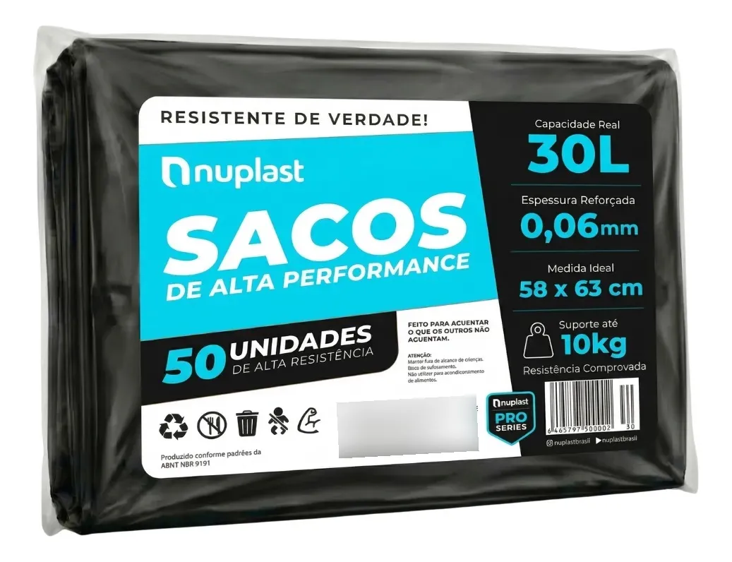 Saco De Lixo 30 Litros Reforçado 50un Nuplast Fabrica