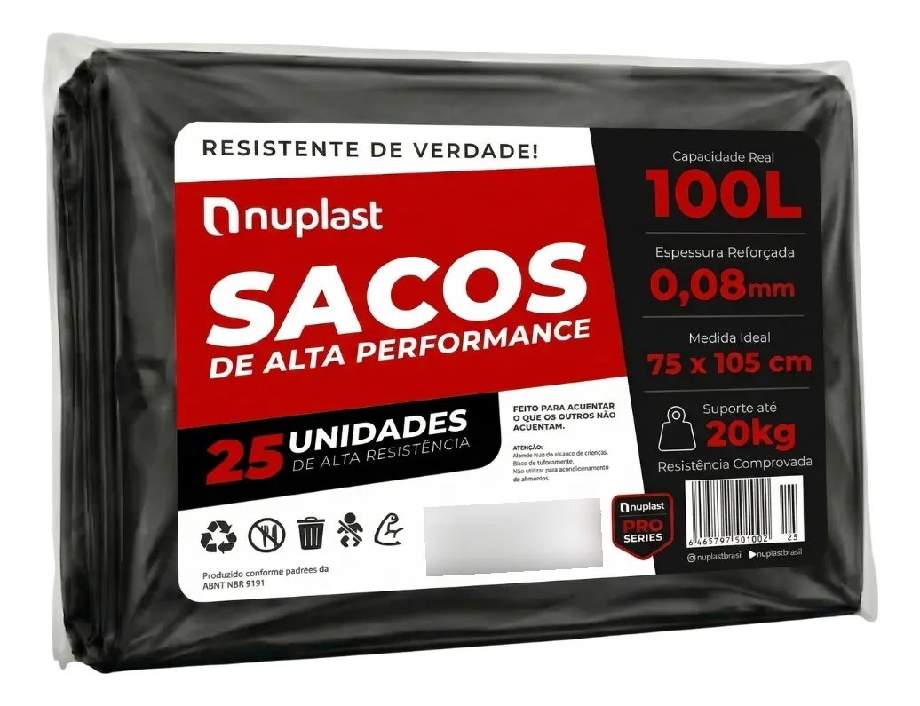 Saco De Lixo 100 Litros Reforçado 25un Nuplast Fabrica