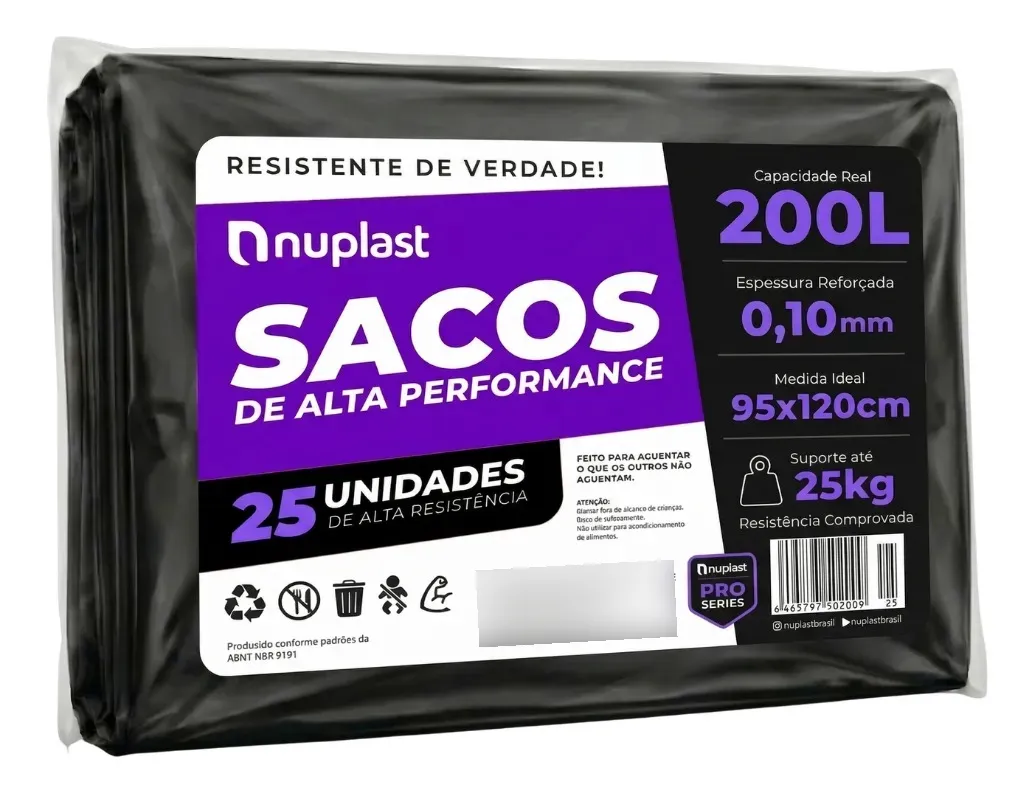 Saco De Lixo 200 Litros Reforçado Obra Evento 25un Nuplast